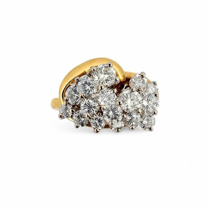 18K Yellow Gold Diamond Cluster Cocktail Ring, 2.00 ct Total Weight