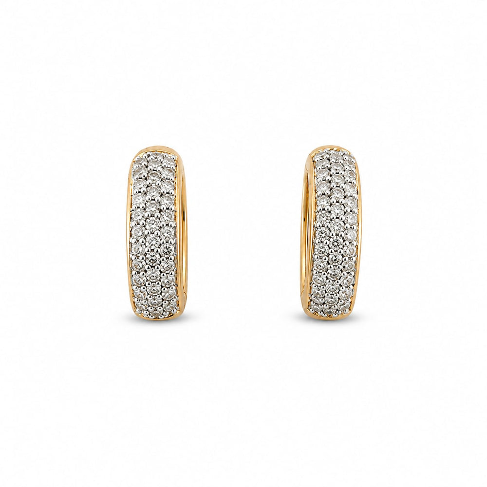 14K Yellow Gold Pave Diamond Huggie Hoop Earrings, 1.00 ctw