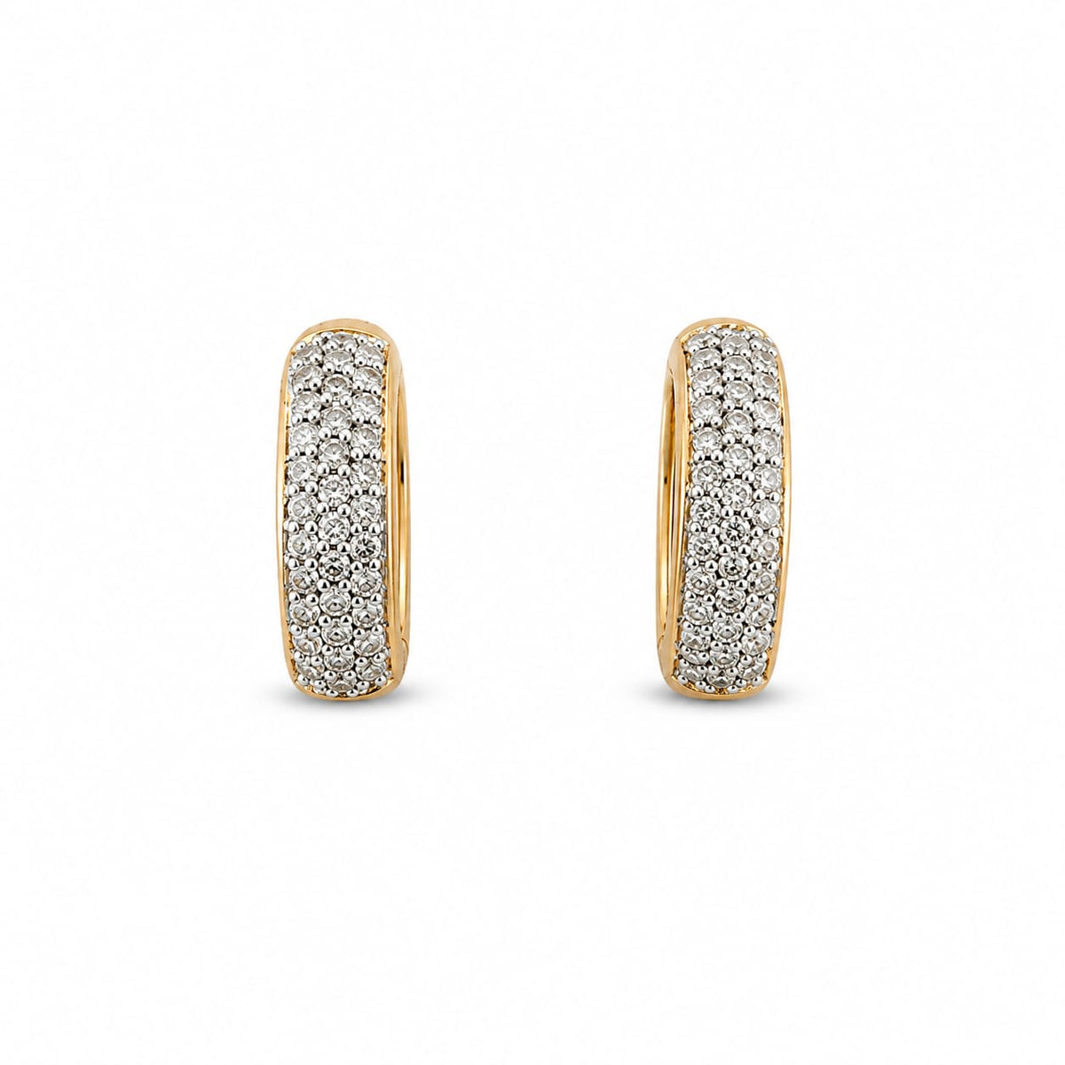 14K Yellow Gold Pave Diamond Huggie Hoop Earrings, 1.00 ctw