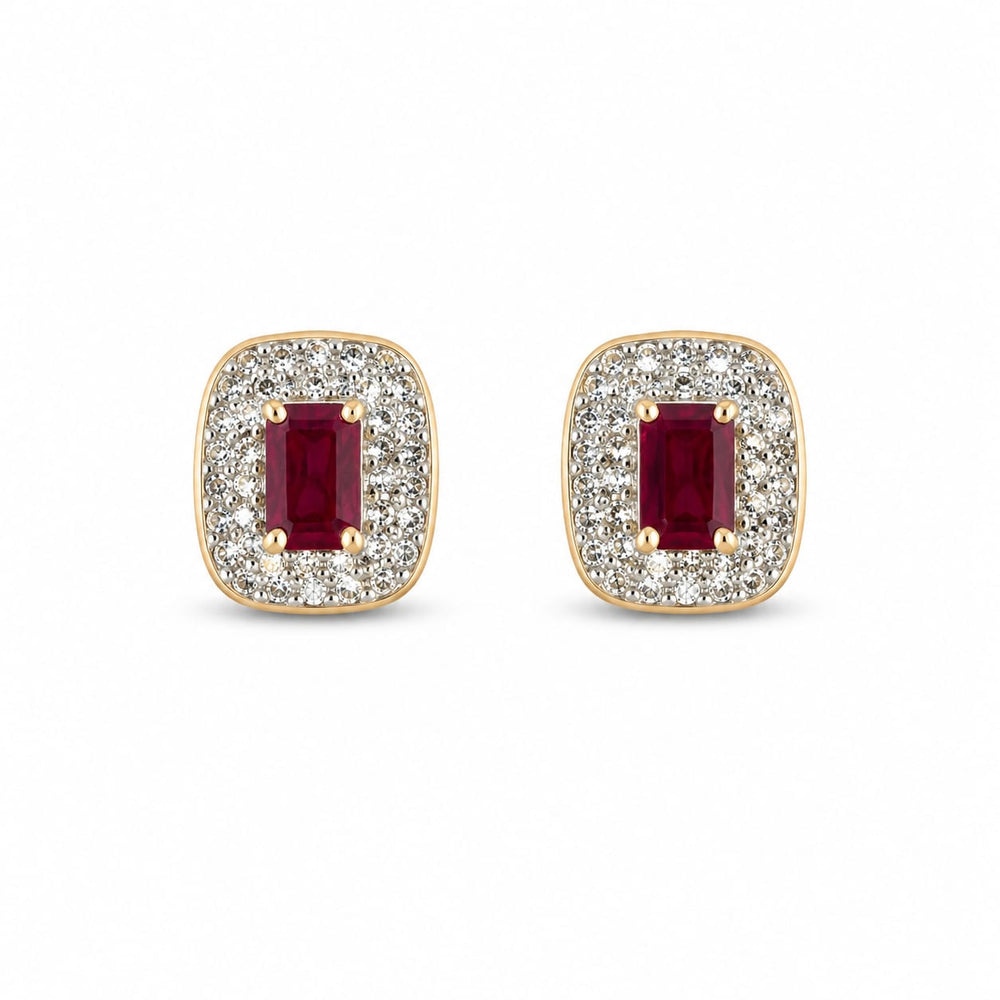 14K Gold Ruby and Diamond Halo Earrings, 1ct Ruby and 1ct Diamonds
